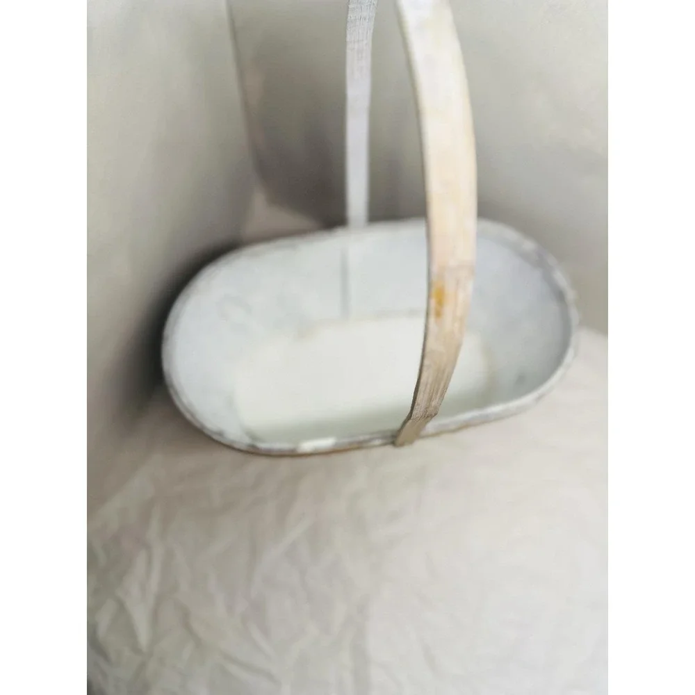 Vintage Hand Painted Basket Yellow Floral Handle Large Whitewashed Split Wood